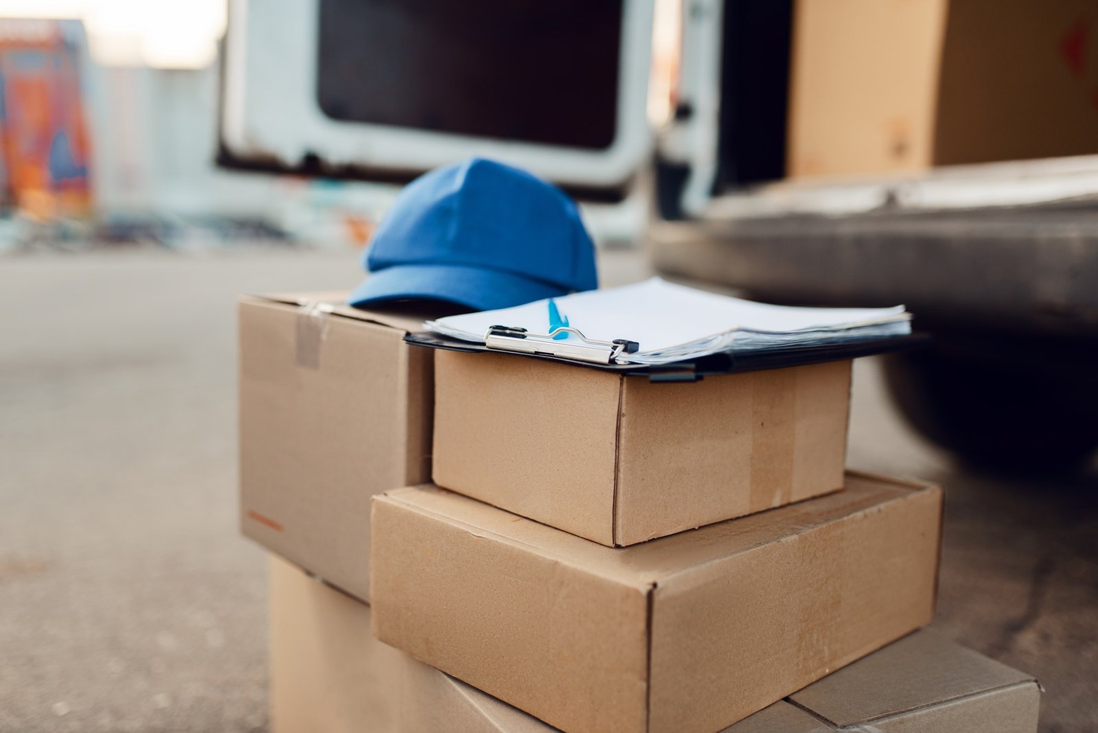 Parcel boxes and cap, delivery service concept